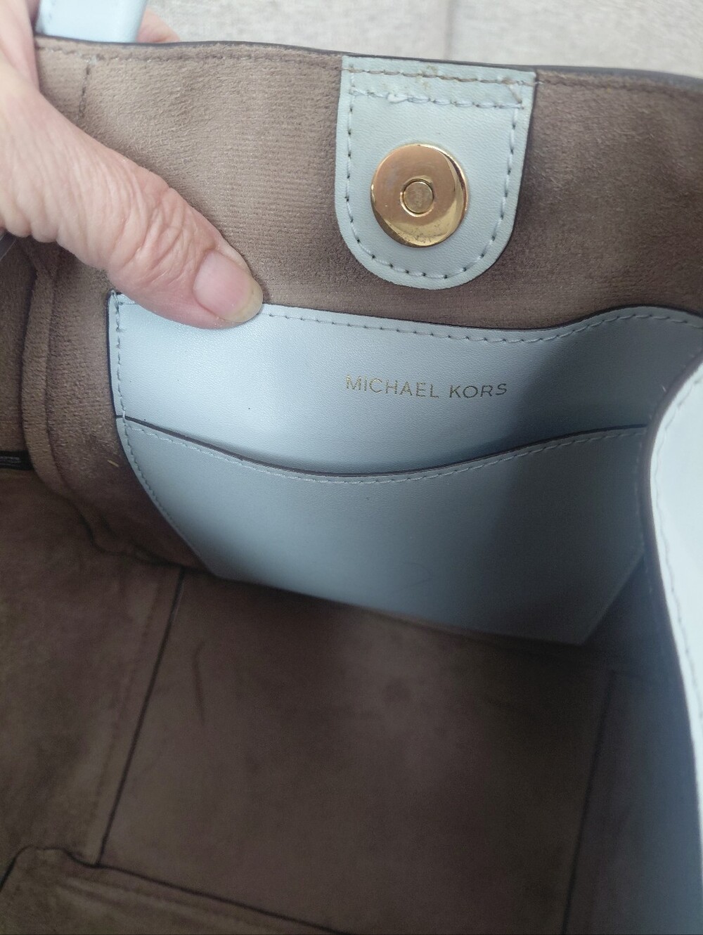 Michael Kors Phoebe Blue Drawstring Tote with Gold Hardware - Picture 9 of 12